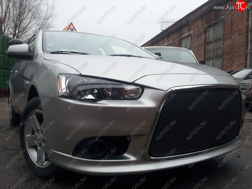 5 999 р. Защитная сетка в бампер (ячейка 3х7 мм) Alfeco Стандарт Mitsubishi Lancer 10 CY седан рестайлинг (2011-2017) (Чёрная)  с доставкой в г. Вологда