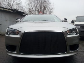 5 999 р. Защитная сетка в бампер (ячейка 3х7 мм) Alfeco Стандарт Mitsubishi Lancer 10 CY седан рестайлинг (2011-2017) (Чёрная)  с доставкой в г. Вологда. Увеличить фотографию 2