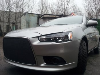 5 999 р. Защитная сетка в бампер (ячейка 3х7 мм) Alfeco Стандарт Mitsubishi Lancer 10 CY седан рестайлинг (2011-2017) (Чёрная)  с доставкой в г. Вологда. Увеличить фотографию 3