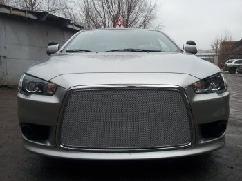 Защитная сетка в бампер (ячейка 3х7 мм) Alfeco Стандарт Mitsubishi Lancer 10 CY седан рестайлинг (2011-2017) (Хром)