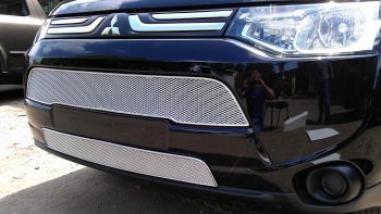 Защитная сетка в бампер (низ, ячейка 3х7 мм) Alfeco Стандарт Mitsubishi Outlander  GF (2012-2014) дорестайлинг (Хром)