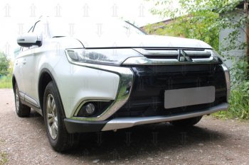 8 649 р. Защитная сетка в бампер (3 части, ячейка 4х10 мм) Alfeco Премиум  Mitsubishi Outlander  GF (2015-2018) 2-ой рестайлинг (Чёрная)  с доставкой в г. Вологда. Увеличить фотографию 3