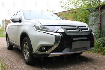 9 199 р. Защитная сетка в бампер (3 части, ячейка 4х10 мм) Alfeco Премиум  Mitsubishi Outlander  GF (2015-2018) 2-ой рестайлинг (Хром)  с доставкой в г. Вологда. Увеличить фотографию 2