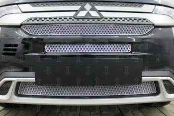 9 849 р. Защитная сетка в бампер (3 части, ячейка 4х10 мм) Alfeco Премиум  Mitsubishi Outlander  GF (2018-2022) 3-ий рестайлинг (Хром)  с доставкой в г. Вологда. Увеличить фотографию 3
