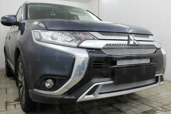 9 849 р. Защитная сетка в бампер (3 части, ячейка 4х10 мм) Alfeco Премиум  Mitsubishi Outlander  GF (2018-2022) 3-ий рестайлинг (Хром)  с доставкой в г. Вологда. Увеличить фотографию 2