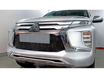 5 799 р. Защитная сетка в бампер (низ, ячейка 4х10 мм) Стрелка11 Премиум Mitsubishi Pajero Sport QF рестайлинг (2019-2022) (Чёрная)  с доставкой в г. Вологда. Увеличить фотографию 2