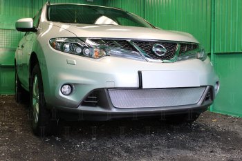 4 549 р. Защитная сетка в бампер (низ, ячейка 3х7 мм) Стрелка11 Премиум  Nissan Murano  2 Z51 (2010-2016) рестайлинг (Хром)  с доставкой в г. Вологда. Увеличить фотографию 2
