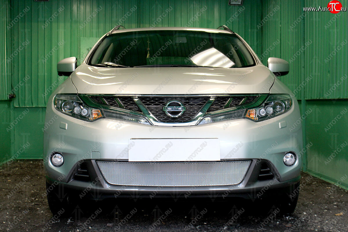 4 549 р. Защитная сетка в бампер (низ, ячейка 3х7 мм) Стрелка11 Премиум  Nissan Murano  2 Z51 (2010-2016) рестайлинг (Хром)  с доставкой в г. Вологда