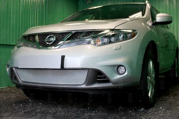 4 549 р. Защитная сетка в бампер (низ, ячейка 3х7 мм) Стрелка11 Премиум  Nissan Murano  2 Z51 (2010-2016) рестайлинг (Хром)  с доставкой в г. Вологда. Увеличить фотографию 3