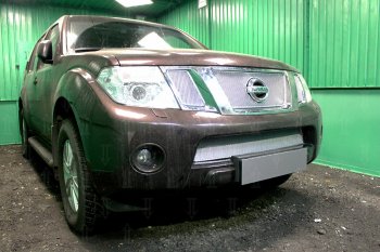 4 199 р. Защитная сетка в бампер (низ, ячейка 4х10 мм) Стрелка11 Премиум Nissan Navara 2 D40 рестайлинг (2010-2016) (Хром)  с доставкой в г. Вологда. Увеличить фотографию 2