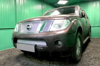 4 199 р. Защитная сетка в бампер (низ, ячейка 4х10 мм) Стрелка11 Премиум Nissan Navara 2 D40 рестайлинг (2010-2016) (Хром)  с доставкой в г. Вологда. Увеличить фотографию 3