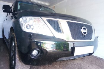 10 999 р. Защитная сетка в бампер (верх, 3 части, ячейка 4х10 мм) Стрелка11 Премиум  Nissan Patrol  6 (2010-2014) Y62 дорестайлинг (Чёрная)  с доставкой в г. Вологда. Увеличить фотографию 3