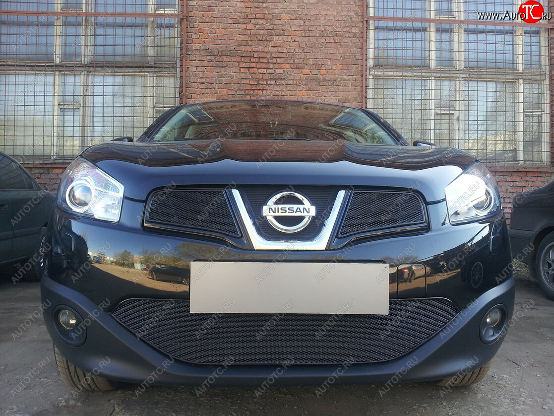 4 549 р. Защитная сетка в бампер (низ, ячейка 4х10 мм) Стрелка11 Премиум Nissan Qashqai 1 J10 рестайлинг (2010-2013) (Чёрная)  с доставкой в г. Вологда