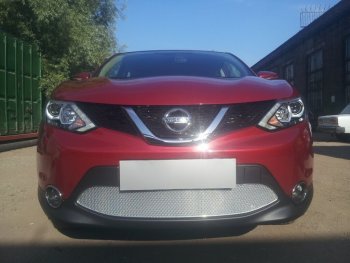 Защитная сетка в бампер (низ, ячейка 4х10 мм) Стрелка11 Премиум Nissan Qashqai  2 (2013-2019) J11 дорестайлинг (Хром)