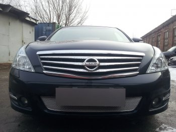 Защитная сетка в бампер (низ, ячейка 4х10 мм) Стрелка11 Премиум Nissan Teana 2 J32 дорестайлинг (2008-2011) (Хром)