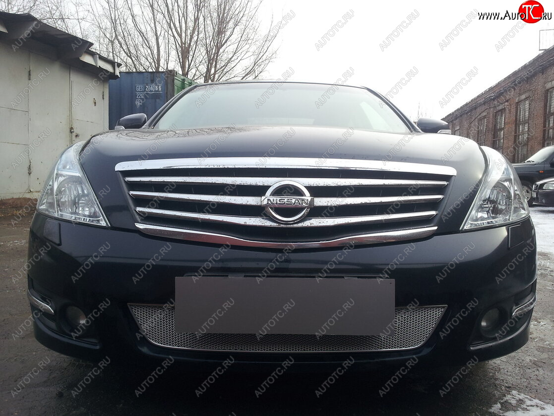 4 299 р. Защитная сетка в бампер (низ, ячейка 4х10 мм) Стрелка11 Премиум Nissan Teana 2 J32 дорестайлинг (2008-2011) (Хром)  с доставкой в г. Вологда