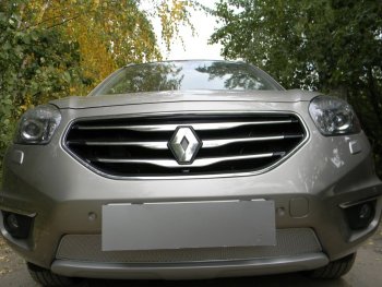 Защитная сетка в бампер (низ, ячейка 4х10 мм) Стрелка11 Премиум Renault Koleos  1 (2011-2016) Phase 2, Phase 3 (Хром)