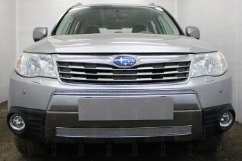 Защитная сетка в бампер (низ, ячейка 4х10 мм) Стрелка11 Премиум Subaru Forester SH (2008-2013) (Хром)