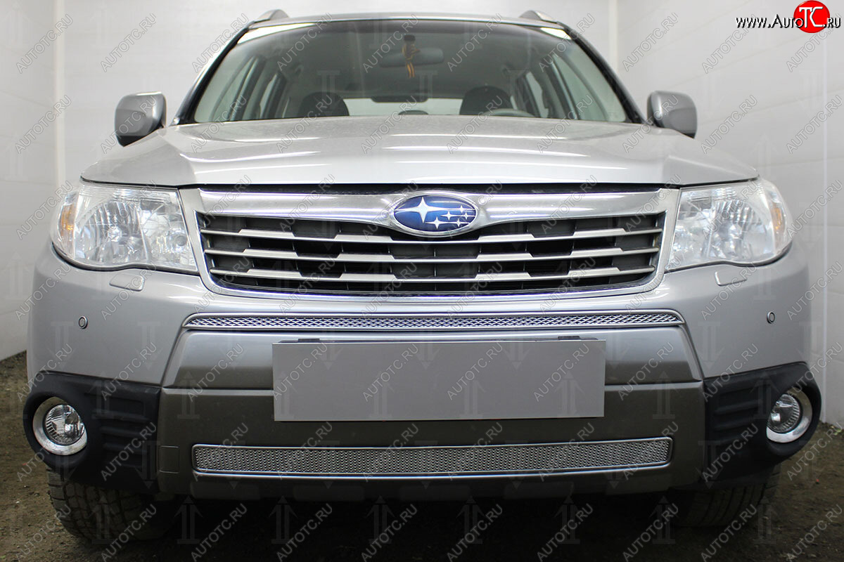 4 099 р. Защитная сетка в бампер (низ, ячейка 4х10 мм) Стрелка11 Премиум Subaru Forester SH (2008-2013) (Хром)  с доставкой в г. Вологда