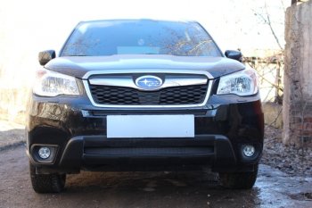 Защитная сетка в бампер (низ, ячейка 4х10 мм) Стрелка11 Премиум Subaru Forester SJ дорестайлинг (2012-2016) (Чёрная)
