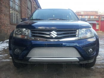 Защитная сетка в бампер (низ, ячейка 4х10 мм) Стрелка11 Премиум Suzuki Grand Vitara JT 5 дверей 2-ой рестайлинг (2012-2016) (Хром)