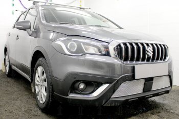 5 199 р. Защитная сетка в бампер (низ, 2 части, ячейка 4х10 мм) Стрелка11 Премиум  Suzuki SX4  JAB, JYA (2016-2021) хэтчбэк рестайлинг (Хром)  с доставкой в г. Вологда. Увеличить фотографию 2