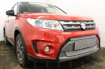 7 249 р. Защитная сетка в бампер (низ, 2 части, ячейка 4х10 мм) Стрелка11 Премиум Suzuki Vitara LY дорестайлинг (2015-2019) (Хром)  с доставкой в г. Вологда. Увеличить фотографию 2