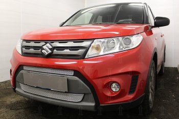 7 249 р. Защитная сетка в бампер (низ, 2 части, ячейка 4х10 мм) Стрелка11 Премиум Suzuki Vitara LY дорестайлинг (2015-2019) (Хром)  с доставкой в г. Вологда. Увеличить фотографию 3