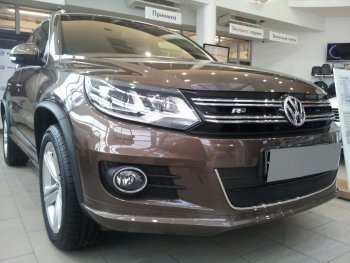 3 899 р. Защитная сетка в бампер (низ, ячейка 4х10 мм) Стрелка11 Премиум Volkswagen Tiguan NF рестайлинг (2011-2017) (Чёрная)  с доставкой в г. Вологда. Увеличить фотографию 2