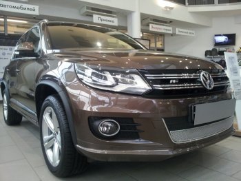 3 999 р. Защитная сетка в бампер (низ, ячейка 4х10 мм) Стрелка11 Премиум Volkswagen Tiguan NF рестайлинг (2011-2017) (Хром)  с доставкой в г. Вологда. Увеличить фотографию 2