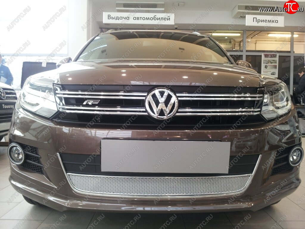 3 999 р. Защитная сетка в бампер (низ, ячейка 4х10 мм) Стрелка11 Премиум Volkswagen Tiguan NF рестайлинг (2011-2017) (Хром)  с доставкой в г. Вологда