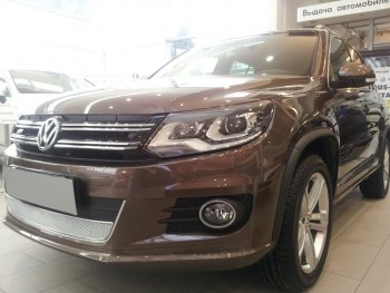 3 999 р. Защитная сетка в бампер (низ, ячейка 4х10 мм) Стрелка11 Премиум Volkswagen Tiguan NF рестайлинг (2011-2017) (Хром)  с доставкой в г. Вологда. Увеличить фотографию 3