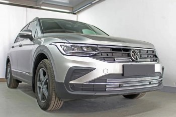 13 299 р. Защитная сетка в бампер (низ, 5 частей, ячейка 4х10 мм) Стрелка11 Премиум  Volkswagen Tiguan  Mk2 (2020-2022) рестайлинг (Хром)  с доставкой в г. Вологда. Увеличить фотографию 3