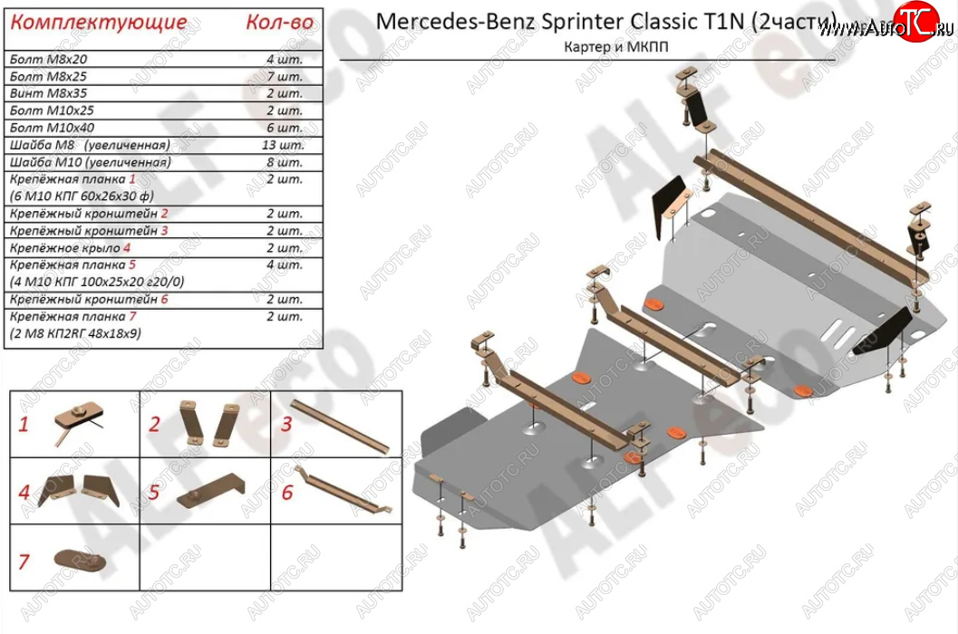 16 399 р. Защита картера двигателя и МКПП (V-2,1 CDI, 2 части) ALFECO Mercedes-Benz Sprinter W906 рестайлинг (2014-2018) (Алюминий 3 мм)  с доставкой в г. Вологда