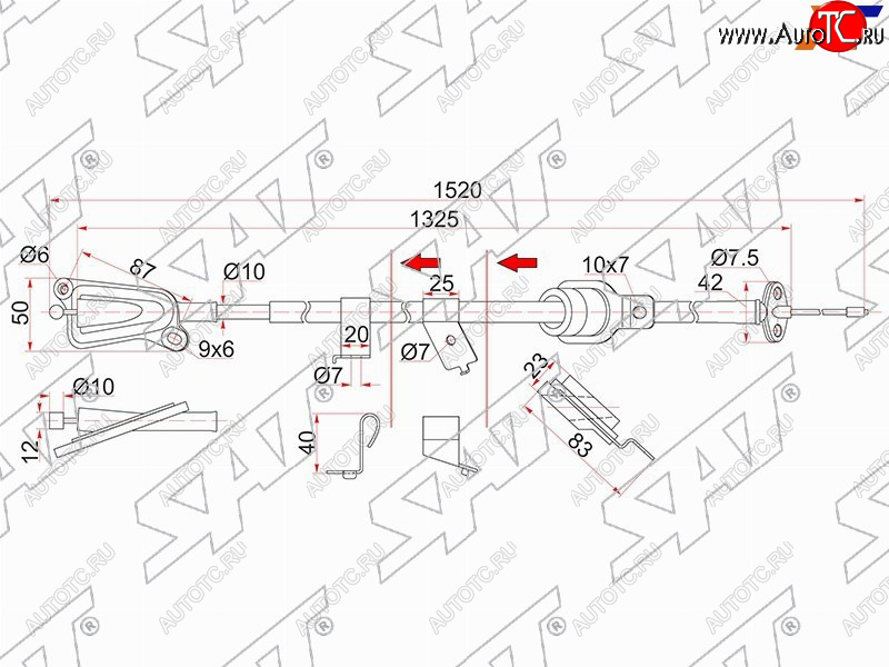 1 399 р. Трос ручника RH 2WD SAT Nissan Wingroad 2 Y11 дорестайлинг универсал (1999-2001) (-Antiskid)  с доставкой в г. Вологда