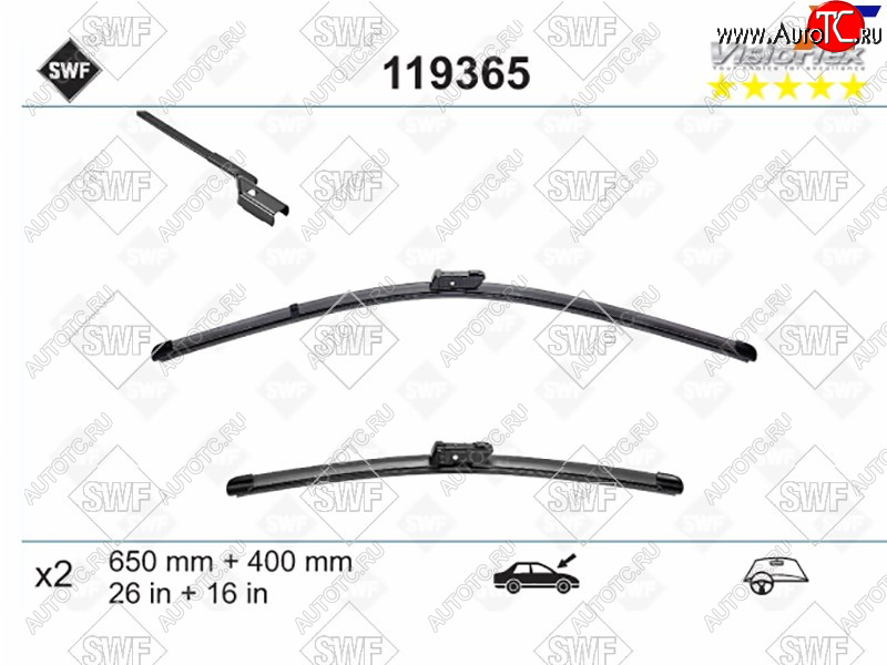 3 299 р. Комплект щеток стеклоочистителя 650мм+400мм TOYOTA AVENSIS 08-18                                     SWF 119365  с доставкой в г. Вологда