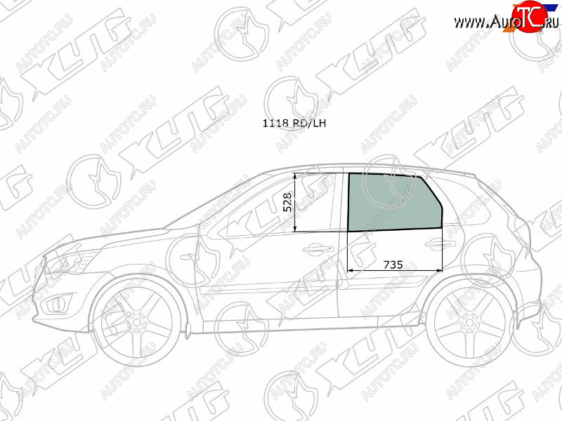 2 569 р. Стекло боковое опускное (Сзади Слева Цвет зеленый) Datsun mi-Do 14-21  on-DO 14-19  LADA Granta XYG 1118 RD/LH  с доставкой в г. Вологда