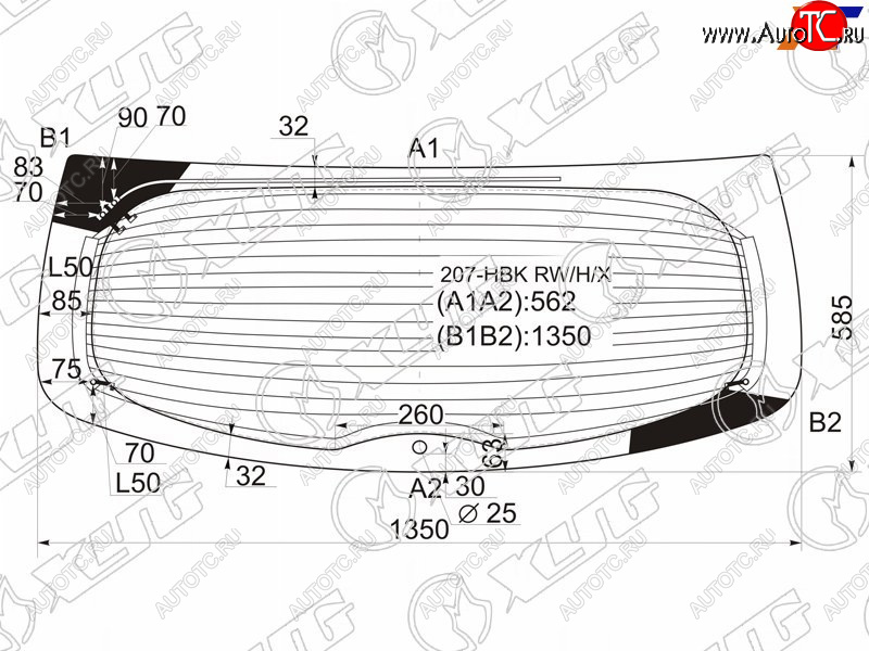 12 299 р. Стекло заднее с обогревом PEUGEOT 207 3/5D HBK 06-12 XYG 207-HBK RW/H/X, 207hbkrwhx XYG 207-HBK RW/H/X  с доставкой в г. Вологда