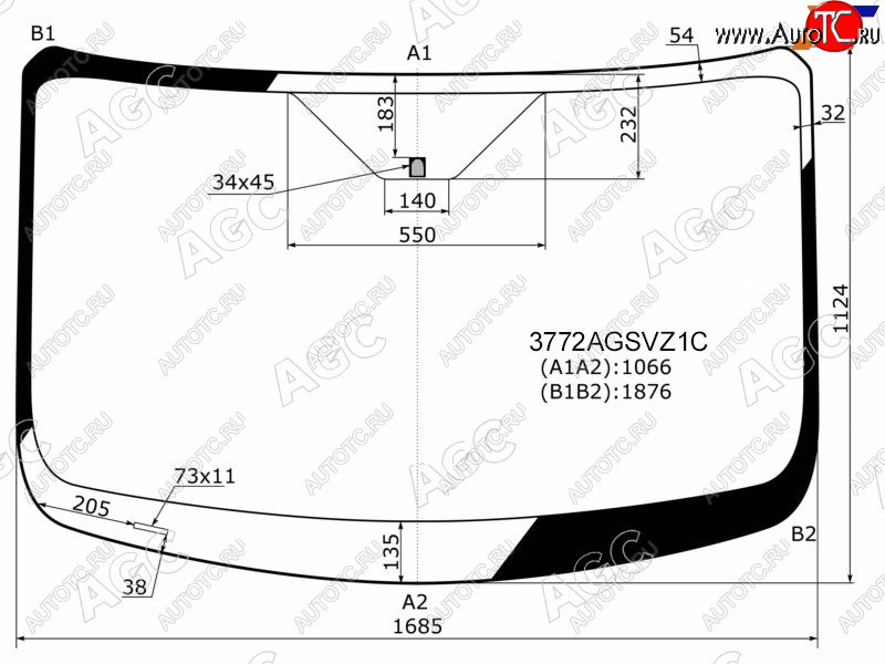 13 749 р. Стекло лобовое FORD TRANSIT (низкаясредняя крыша) 13-                                               AGC 3772AGSVZ1C  с доставкой в г. Вологда