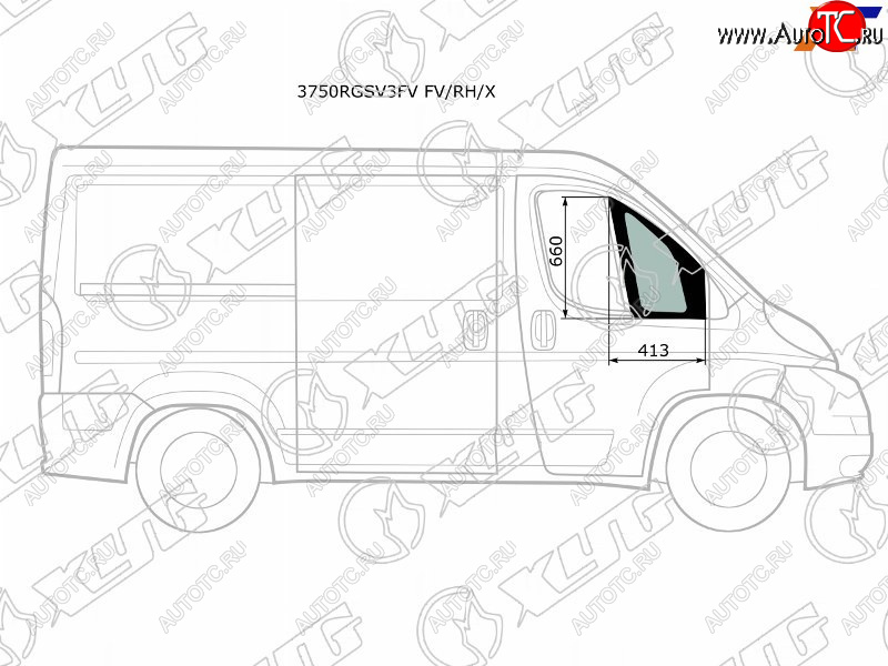 1 999 р. Стекло форточки (Спереди Справа Цвет зеленый) Peugeot Boxer 06-  Citroen Jumper 06-  Fiat Ducato XYG 3750RGSV3FV FV/RH/X  с доставкой в г. Вологда