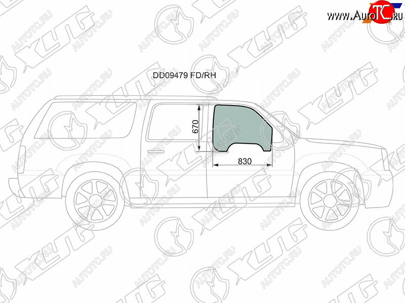 1 799 р. Стекло боковое опускное (Спереди Справа Цвет зеленый) Cadillac Escalade 01-06  Chevrolet Avalanch XYG DD09479 FD/RH  с доставкой в г. Вологда