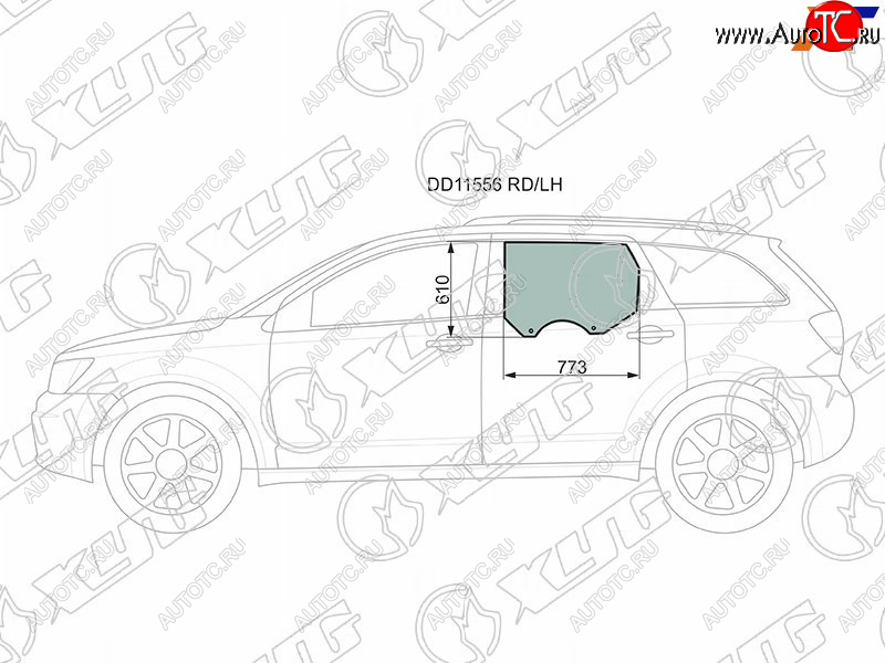 267 р. Стекло боковое опускное (Сзади Слева Цвет зеленый) Dodge Journey 07-15  Fiat Freemont 13-15       XYG DD11556 RD/LH  с доставкой в г. Вологда