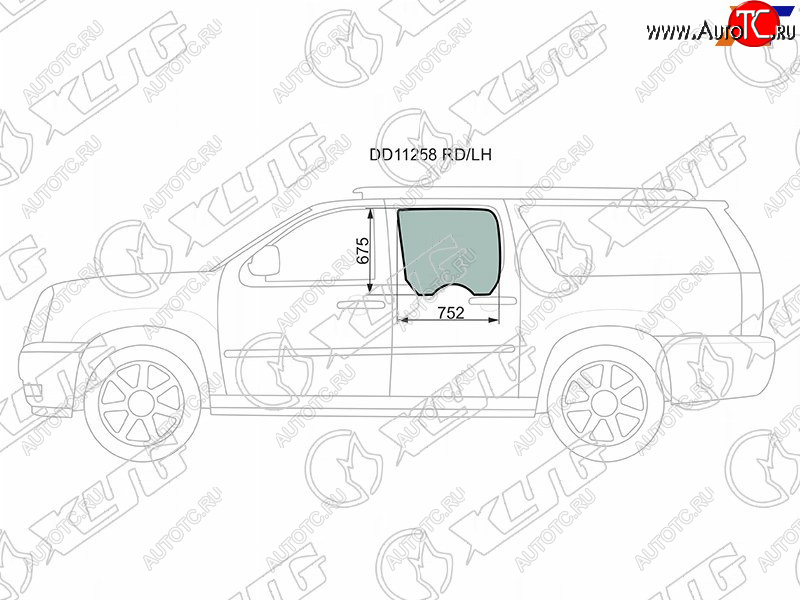 2 189 р. Стекло боковое опускное (Сзади Слева Цвет зеленый) Cadillac Escalade 06-15  Chevrolet Suburban 06 XYG DD11258 RD/LH  с доставкой в г. Вологда