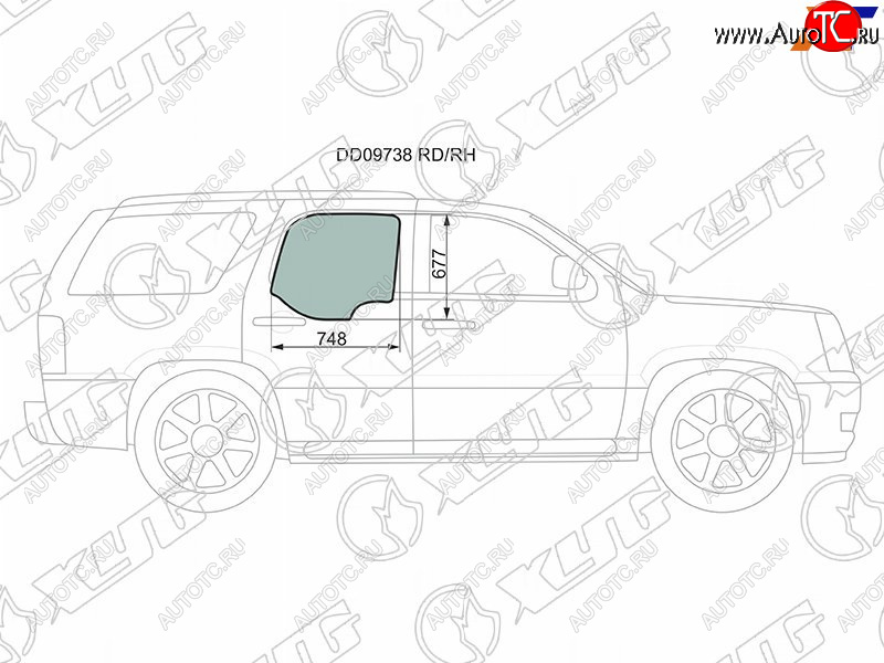 1 059 р. Стекло боковое опускное (Сзади Справа Цвет зеленый 5D) Chevrolet Tahoe 99-07  Cadillac Escalade XYG DD09738 RD/RH  с доставкой в г. Вологда