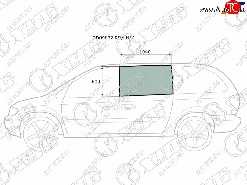 2 789 р. Стекло боковое опускное (Сзади Слева Цвет зеленый) Chrysler Town&Country 95-07  Voyager 00-07  D XYG DD09832 RD/LH/X  с доставкой в г. Вологда