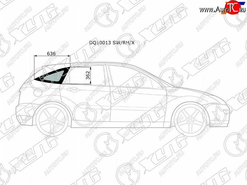2 349 р. Стекло кузова боковое (не опускное) (Справа Цвет зеленый) Ford Focus 98-04 XYG DQ10013 SW/RH/X  с доставкой в г. Вологда