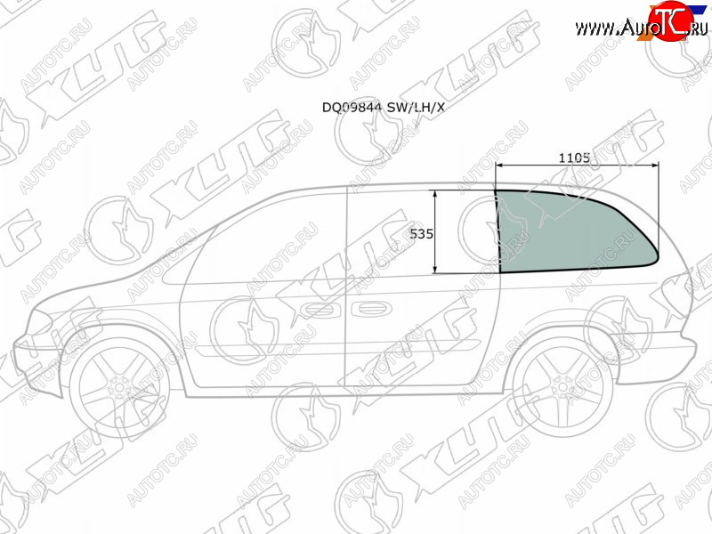 263 р. Стекло кузова (собачник) заднее левое длинная база CHRYSLER TOWN&COUNTRY VOYAGERDODGE CARAVAN 00-07 XYG DQ09844 SW/LH/X  с доставкой в г. Вологда