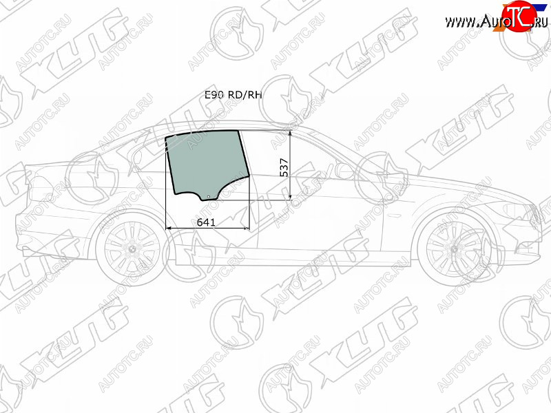 1 699 р. Стекло боковое опускное (Сзади Справа Цвет зеленый) BMW 3-Series 05-14                             XYG E90 RD/RH  с доставкой в г. Вологда