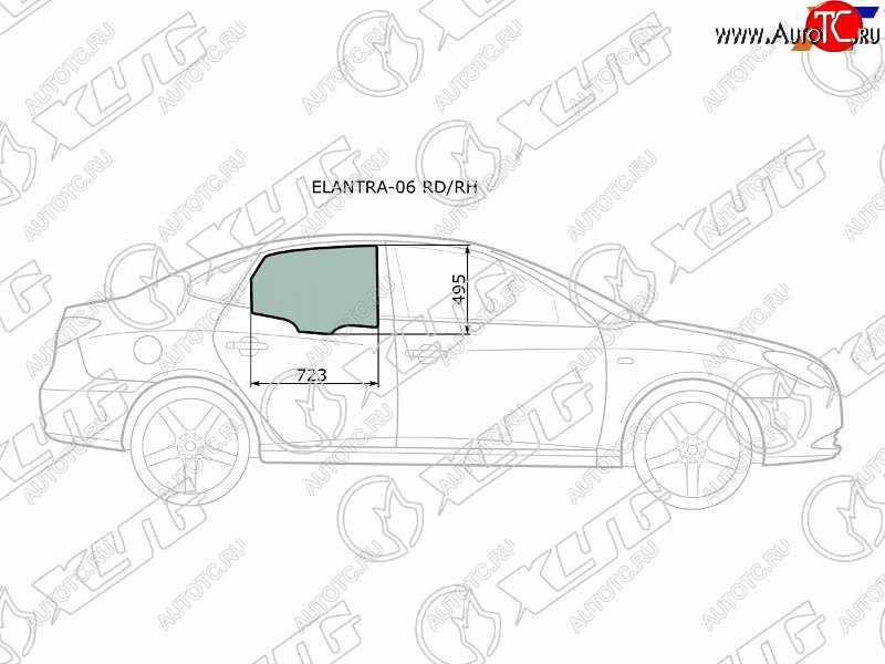 1 969 р. Стекло боковое опускное (Сзади Справа Цвет зеленый) Hyundai Elantra 06-12  Avante 06-11           XYG ELANTRA-06 RD/RH  с доставкой в г. Вологда