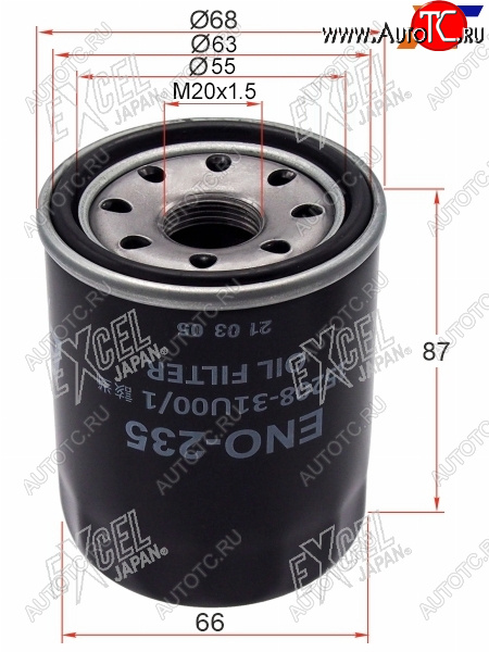 379 р. Фильтр масляный NISSAN VK#, VQ30DE,VG33E,TB#, VH41DE EXCEL JAPAN ENO-235  с доставкой в г. Вологда